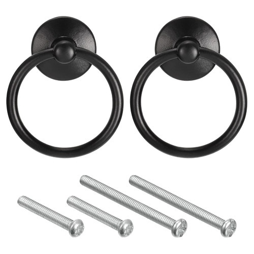 uxcell 2Pcs Round Ring Pulls, Dresser Knobs Black Circle Drawer Handles Single Hole for Cabinet Cupboard Wardrobe