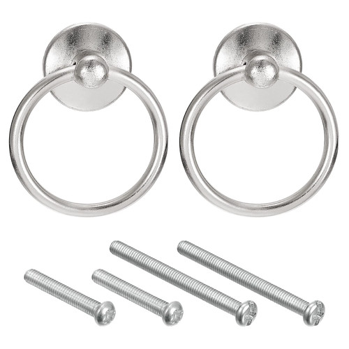 uxcell 2Pcs Round Ring Pulls, Dresser Knobs Silver Circle Drawer Handles Single Hole for Cabinet Cupboard Wardrobe