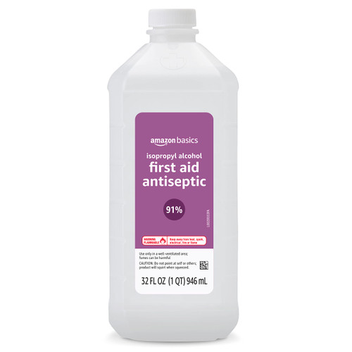 Amazon Basics 91% Isopropyl Alcohol First Aid Antiseptic, 32 Fl Oz (Pack of 1) (Previously Solimo) Amazon Basics 91% Isopropyl Alcohol First Aid Antiseptic, 32 Fl Oz (Pack of 1) (Previously Solimo)