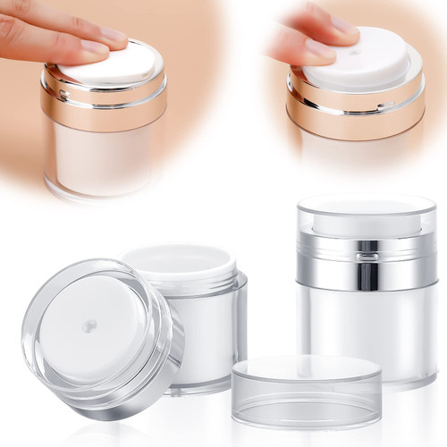 Uspeedy 2Pack Airless Pump Jars Sets, Refillable Cream Jar Vacuum Bottle Portable Airless Cream Dispenser Travel Size Empty Lotion Containers for Women and Men, 1oz /1.7oz