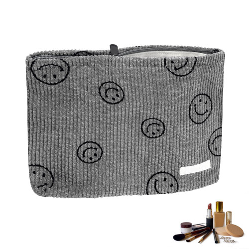 QUANXILXU Corduroy Cosmetic Bag with Zipper Smiley Face Makeup Bag,Large Capacity Portable Cute Makeup Bag Travel Cosmetic Pouch Organizer for Women Toiletry Travel Ladies Girls QUANXILXU Corduroy Cosmetic Bag with Zipper Smiley Face Makeup Bag,Large Capacity Portable Cute Makeup Bag Travel Cosmetic Pouch Organizer for Women Toiletry Travel Ladies Girls