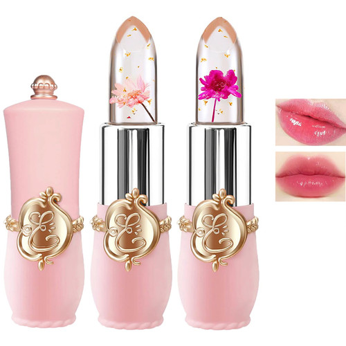 2PCS Crystal Flower Jelly Lipstick, Magic PH Temperature Color Changing Lip Gloss, Long Lasting Nutritious Moisturizing Lip Balm, Clear Color Changing Lipstick with Flower Inside 2PCS Crystal Flower Jelly Lipstick, Magic PH Temperature Color Changing Lip Gloss, Long Lasting Nutritious Moisturizing Lip Balm, Clear Color Changing Lipstick with Flower Inside