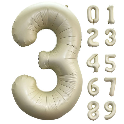 40 Inch Cream Sand White Number 3 Balloon Large Size Jumbo Digit Mylar Foil Helium Balloons for Birthday Party Celebration Decorations Graduation Anniversary Baby Shower Photo Shoot