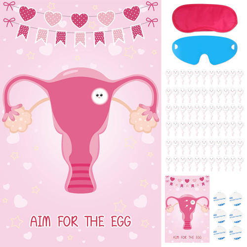 Eaezerav 68 Pieces Aim for The Egg Fun Party Game Baby Shower Party Favors Large Poster with Blindfolds and Sleek Stickers for Baby Shower Games Supplies