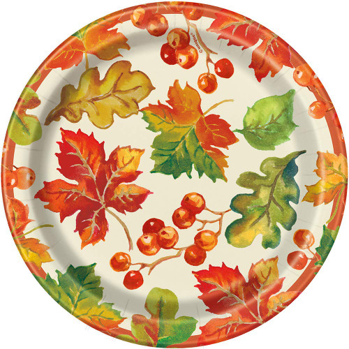 Round Dessert Paper Plates - 7" | Berries & Leaves Fall | 8 Pcs