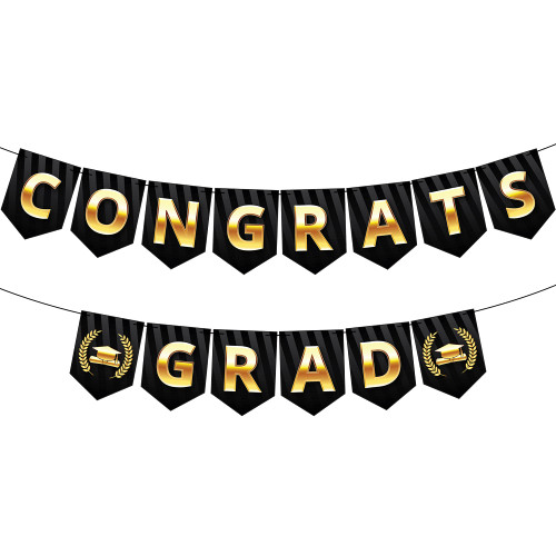 KatchOn, Congrats Grad Banner Black And Gold - Large 10 Feet, No DIY | Graduation Decorations Class Of 2023 | Black And Gold Graduation Banner 2023 for Graduation Decorations | Graduation 2023 Banner