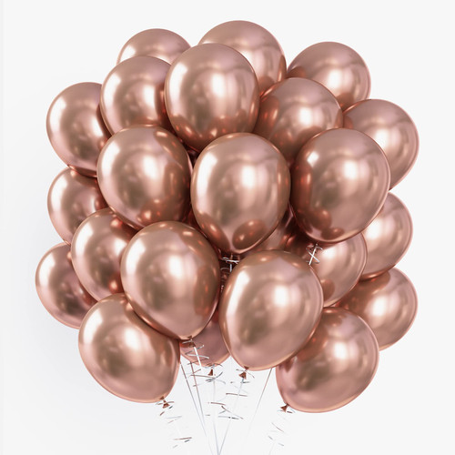 RUBFAC Rose Gold Balloons, 70pcs 10 inch Metallic Rose Gold Balloons and Ribbon, Thick Rose Gold Latex Balloons for Birthday Bachelorette Party Wedding Bridal Graduation Baby Shower Party Decoration
