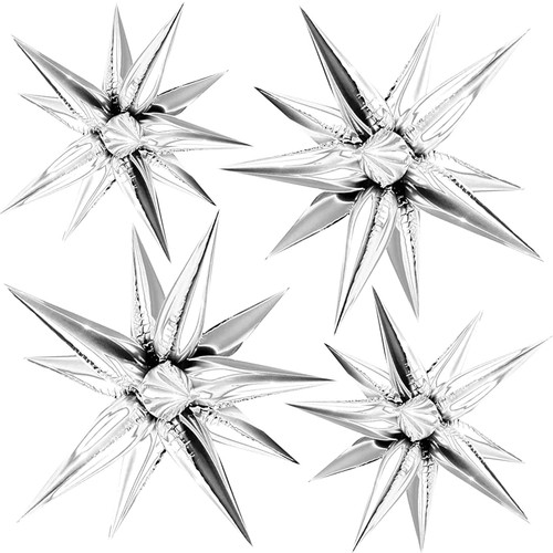12 Point Star Balloons- 50pcs Silver Explosion Star Foil Balloons, 3D Starburst Cone Mylar Balloons for Halloween Christmas Birthday Party Baby Shower Wedding Photo Booth Backdrop