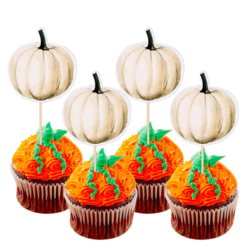 30 Pack Pumpkin Cupcake Toppers Fall Harvest Cupcake Picks for Baby Shower Fall Harvest Theme Party Kids Birthday Party Cake Decorations