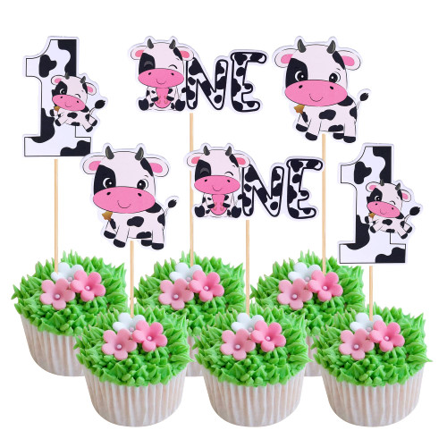 Rsstarxi 36 Pack Cow One Cupcake Toppers Farm Animals First Birthday Cupcake Picks for Cow 1st Birthday Baby Shower Kids 1st Birthday Party Cake Decorations Supplies