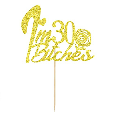 Double Sided Gold Glitter I'm 30 Birthday Cake Topper, Funny Thirty Years Old Cake Topper, 30th Birthday Party Decorations