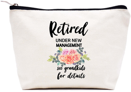 LIBIHUA Retired Under New Management See Grandkids For Details - Makeup Bag Cosmetic Bag Travel Pouch - Funny Retirement Appreciation Gifts for Women,Nurse,Teacher,Boss,Co-worker,Friends,Wife,Mom LIBIHUA Retired Under New Management See Grandkids For Details - Makeup Bag Cosmetic Bag Travel Pouch - Funny Retirement Appreciation Gifts for Women,Nurse,Teacher,Boss,Co-worker,Friends,Wife,Mom