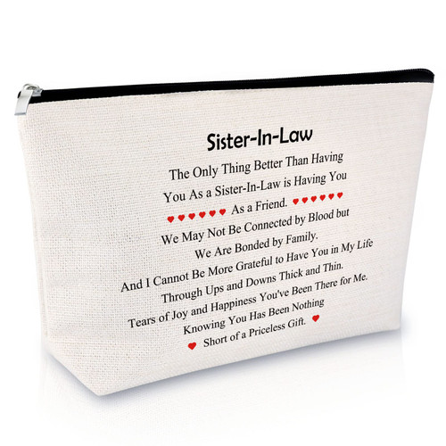 Sister in Law Wedding Gift Makeup Bag Wedding Gift for Bride Friendship Gift for Sister Birthday Gift for Sister of The Groom Cosmetic Bag Christmas Gift for New Sister in Law Travel Cosmetic Pouch