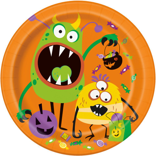 Round Dinner Paper Plates - 9" | Silly Halloween Monsters | 8 Pcs