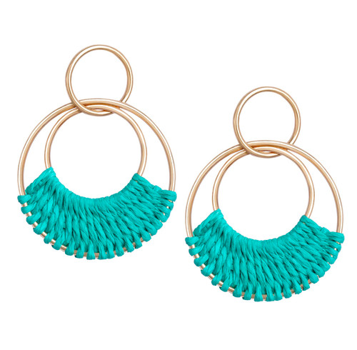 Raffia Hoop Earrings for Women Girls Fun Boho Summer Beach Earrings Handmade Straw Wicker Rattan Dangle Earrings Statement Geometric Round Drop Earrings Bohemian Jewelry, Turquoise