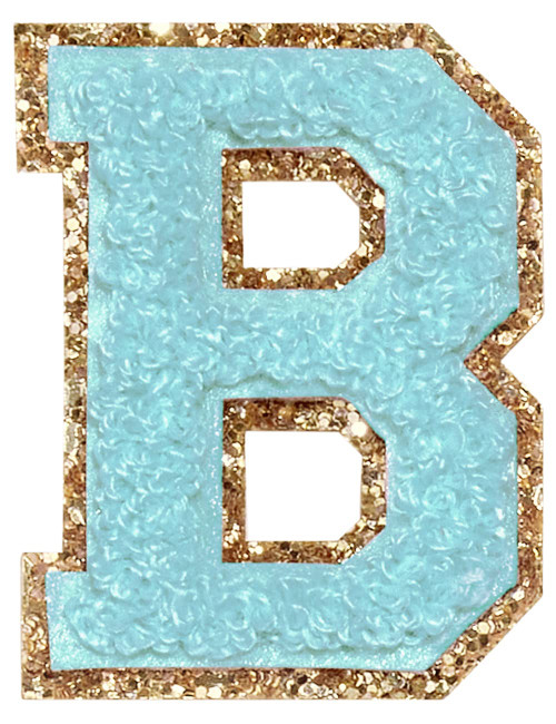 3Pcs Chenille Letter Patches Iron on Patches Glitter Varsity Letter Patches Embroidered Patch Gold Border Sew On Patches for Clothing Hat Shirt Bag (Blue, B)