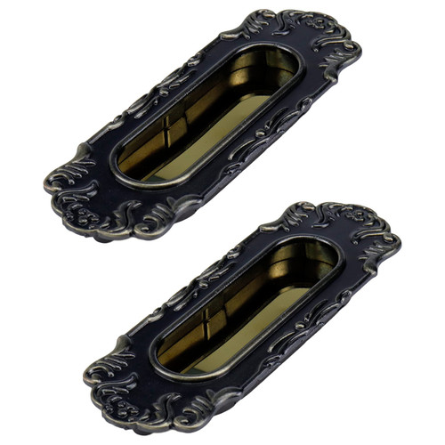 Pastlla 2pcs European Recessed Flush Pull Sliding Closet Door Handles Recessed Finger Pulls Flush Pocket Door Pull for Cabinet Dresser Drawer Bronze Tone 96mm/3.78in
