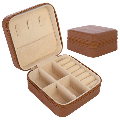 KElofoN Travel jewelry Organizer Travel jewelry case Travel Jewelry box Small Jewelry Organizer Box for Girls Women (1, Brown)