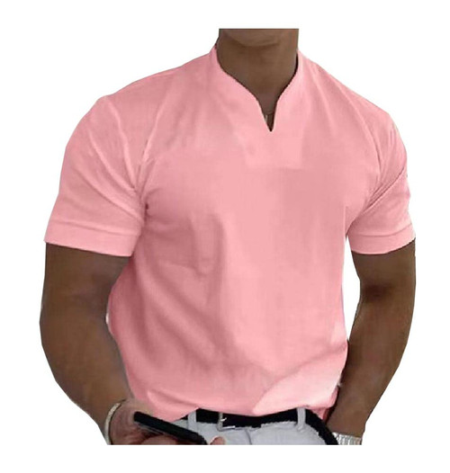 CYLADY Men's T Shirts Casual Muscle Workout Short Sleeve Basic V-Neck Tee Shirt Top Pink