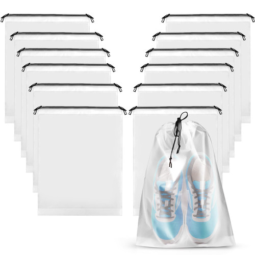 Transparent Shoe Bags for Travel 12 Pack Large Clear Shoe Organizers Pouch with Rope Portable Drawstring Storage Bag for Men & Women