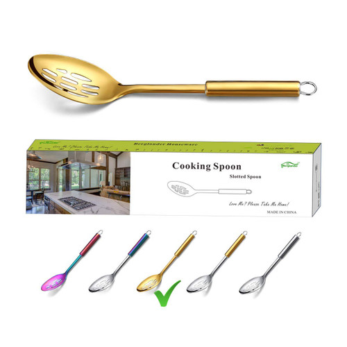 Berglander Slotted Spoon, Stainless Steel Gold Slotted Cooking Spoon With Titanium Plating, Gold Slotted Serving Spoon, Kitchen Spoon, Spoon for Cooking (Gold)