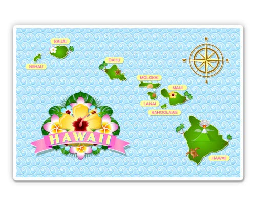 Hawaii Islands Map Travel Vacation Suitcase - 5" Vinyl Sticker - for Car Laptop I-Pad - Waterproof Decal