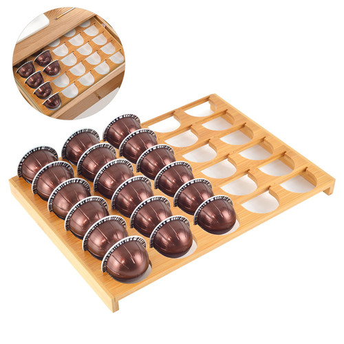 Bamboo Coffee Pod Holder Drawer Coffee Pod Storage Organizer Drawer Coffee Capsule Storage Tray Vertuo Pod Holder Drawer for Kitchen Coffee Bar(30 Pods)