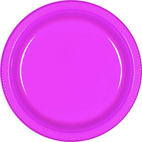 Amscan Round Dinner Plates, 10 1/4", Bright Pink