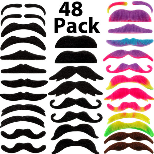 HESTYA 48 Pieces Green Fake Mustaches, Self Adhesive Novelty Mustache Fiesta Party Supplies for St. Patrick's Day Masquerade Party (16 Multicolor)