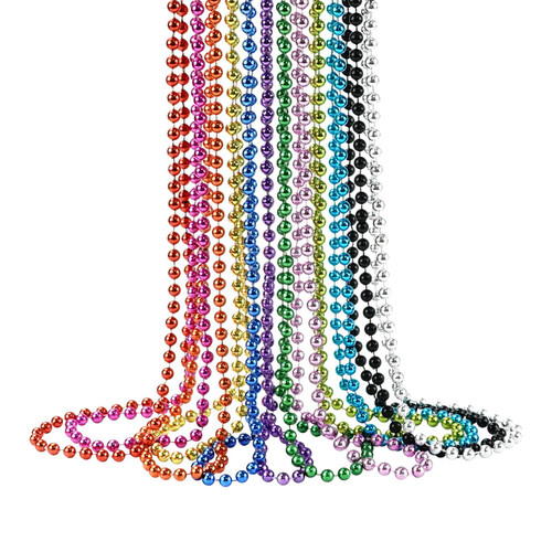 ZZYFGH 33'' 7mm Metallic Colors Bead Necklace Bulk, Mardi Gras Round Beaded Necklaces for Party Favors Costume Necklace (12 Pcs)