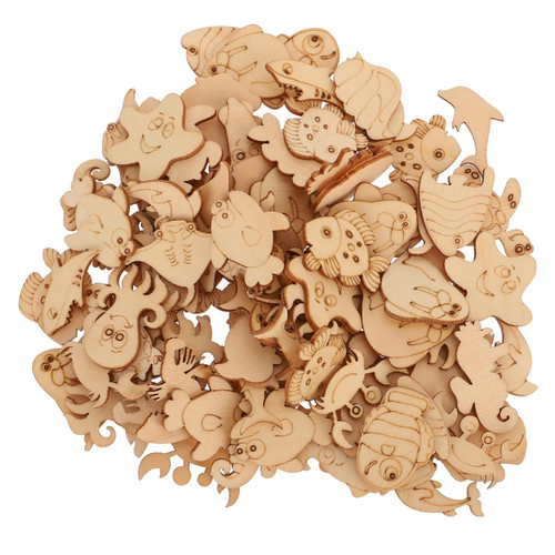BESTOYARD Ornament Crafts Ornament Crafts 100pcs Ocean Animals Wood Cutouts Unfinished Wood Pieces Blank Wooden Ocean Life Chips DIY Wood Slices Crafts for Painting Graffiti Sea Animal