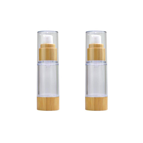 2PCS Empty Refill Portable Bamboo Plastic Airless Vacuum Emulsion Pump Bottle Jars Cream Lotion Make Up Sample Travel Packing Vials Cosmetic Toiletries Liquid Storage Containers(30ml/1oz)
