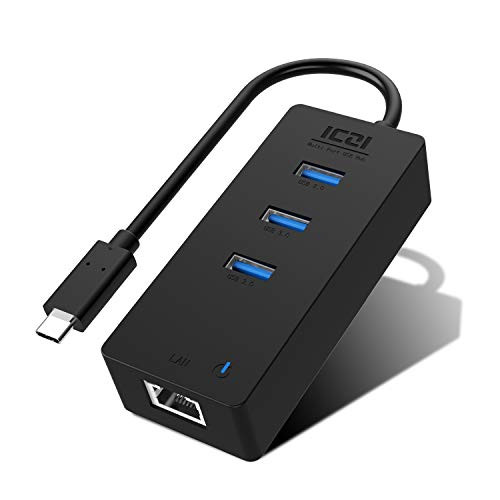 USB C Hub, ICZI UCB 3.1 Type C (Thunderbolt 3 Port Compatible) to 3 Ports USB 3.0 Hub with RJ45 Gigabit Ethernet LAN Network Adapter for MacBook 2015/2016/2017, ChromeBook Pixel, Acer Aspire and More