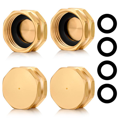 YELUN 3/4"Garden Hose End Caps,Brass Garden Hose Cap with Washers,Female End Cap 4 Pack