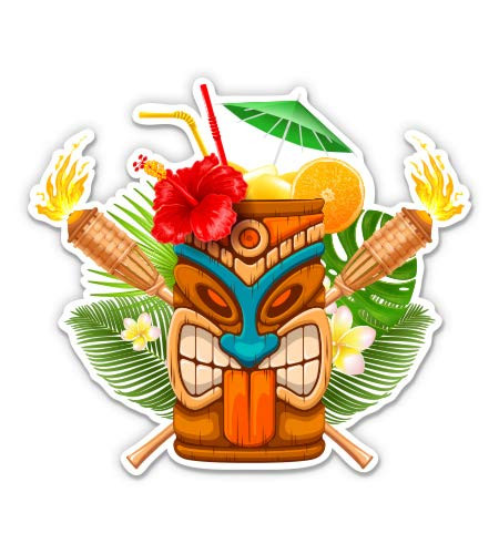 Tiki Tropical Vacation Drink Torches - 8" Vinyl Sticker - for Car Laptop I-Pad - Waterproof Decal