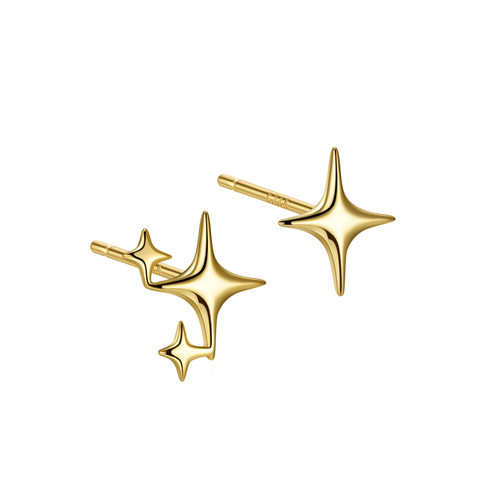 925 Gold Stud Earrings, High Polish Star Earrings, Dainty Hypoallergenic Ear Jewelry Stud Earrings for Women Girls