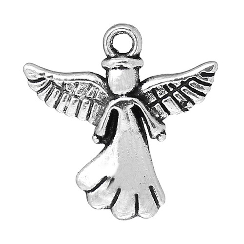 JGFinds Angel Charm Pendants - 30 Pack of Silver Religious Charms, DIY Jewelry Making Supplies, Small 3/4 Inch Metal with Outstretched Wings for Bracelet, Necklace or Crafts