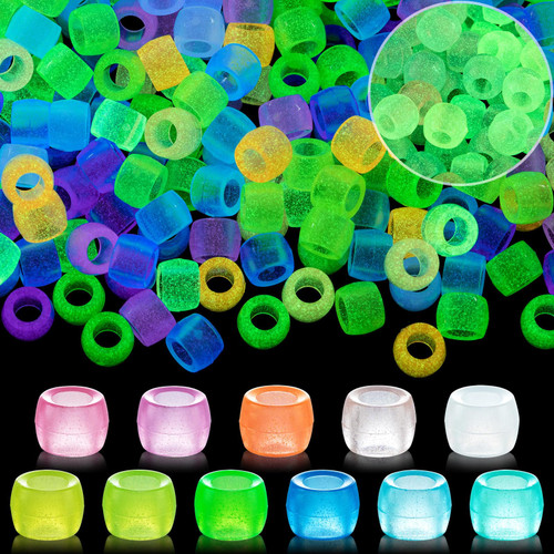 1200 Pcs Glow in The Dark Pony Beads, UV Beads Pony Beads, Mix 11 Colors Glow Pony Beads, Beads Hair Beads Bulk for DIY Jewelry Craft Making Necklace Bracelet