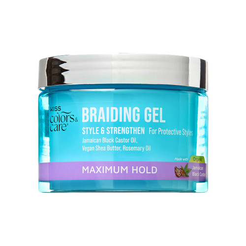 KISS COLORS & CARE Braid Gel Maximum Hold, 6 oz -Nourishing, Adds Shine, Moisture Boosting, Lasting Hold, For All Hair Types