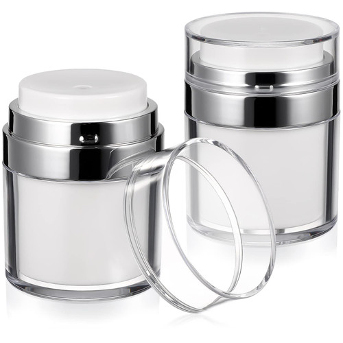 Beaupretty 2Pcs Airless Pump Jars Empty Lotion Bottles Acrylic Cosmetic Containers with Pump Facial Cream Travel Container 30g