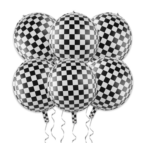 6 Pieces Checkered Balloons, Race Car Balloons 22 Inch Black and White Checkered Balloons 4d Round Sphere Foil Checkered Flag Balloons for Boy Adult Racing Themed Party Decoration Supply 6 Pieces Checkered Balloons, Race Car Balloons 22 Inch Black and White Checkered Balloons 4d Round Sphere Foil Checkered Flag Balloons for Boy Adult Racing Themed Party Decoration Supply