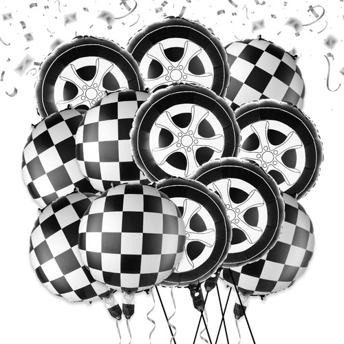12 Pieces Race Car Balloons, Black and White Checkered Balloons Car Wheel Balloons Tire Balloons Aluminum Foil Checkered Flag Balloons for Racing Theme Birthday Party Decoration Supplies 18 Inch 12 Pieces Race Car Balloons, Black and White Checkered Balloons Car Wheel Balloons Tire Balloons Aluminum Foil Checkered Flag Balloons for Racing Theme Birthday Party Decoration Supplies 18 Inch