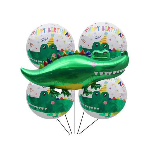 5PCS Alligator Balloon with 18inch Crocodile Round Balloon for Alligator Themed Birthday Party Decorations Jungle Animal Party Supplies