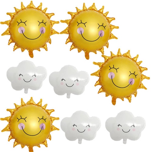 8 Pieces Large Sun Foil Balloons Cloud Mylar Balloons for Kids Birthday Baby Shower Themed Party Decorations