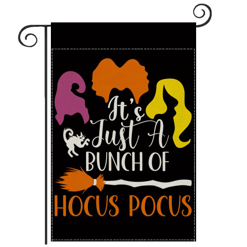 PartyBuzz Hocus Pocus Black Sanderson Sisters Halloween Garden Flag 12x18 Double Sided Halloween Holiday Small Burlap Yard Flag for Outside