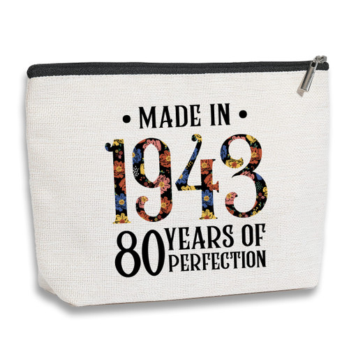 80th Birthday Gifts for Women, 80 Years Old Birthday Gifts Makeup Bag for Mom, Wife, Friend, Sister, Grandma, Her, Travel Toiletry Makeup Organizer Zipper Pouch - Made In 1943 80 Years of Perfection 80th Birthday Gifts for Women, 80 Years Old Birthday Gifts Makeup Bag for Mom, Wife, Friend, Sister, Grandma, Her, Travel Toiletry Makeup Organizer Zipper Pouch - Made In 1943 80 Years of Perfection