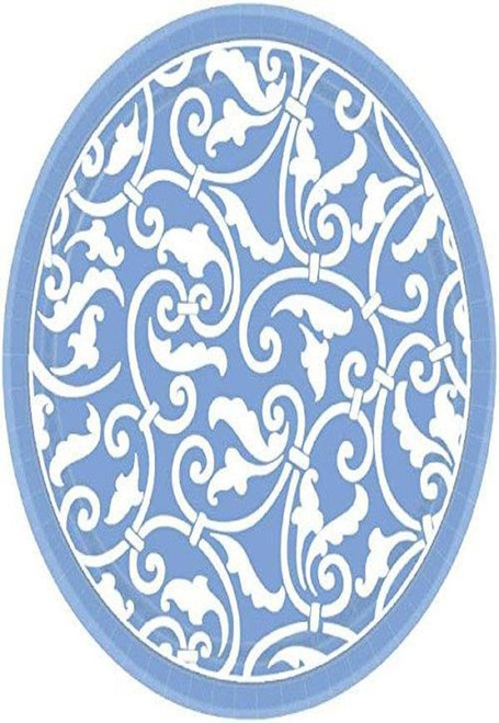amscan Party Ready Ornamental Scroll Round Dessert Plates Tableware, Pastel Blue, Paper, 7", Pack of 8