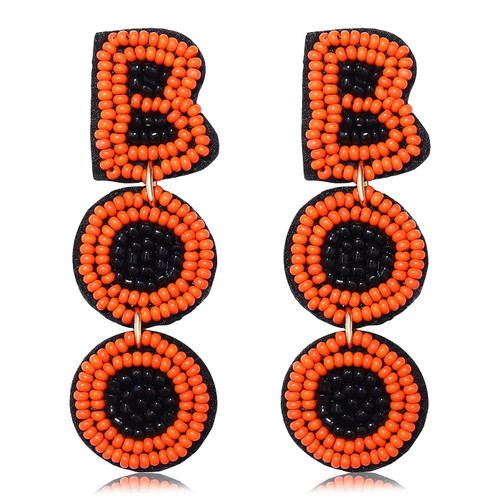 CEALXHENY Halloween Earrings Beaded Boo Earrings for Women Spooky Ghost Pumpkin Drop Dangle Earrings Handmade Gothic Costume Party Earrings Holiday Festive Jewelry Gifts (Boo)