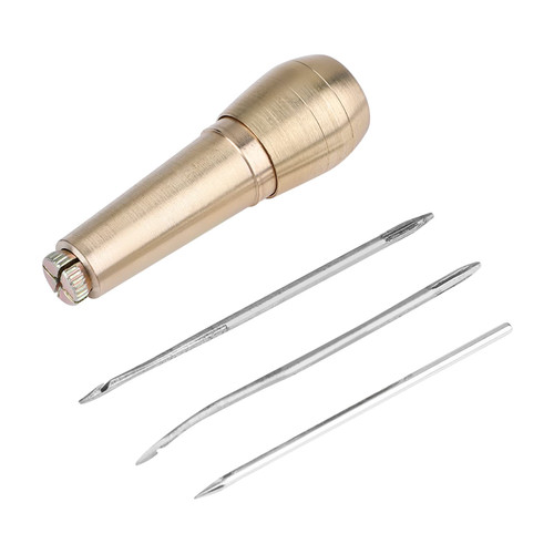 Canvas Leather Sewing Awl, Handle Sewing Awl, 3 Needles Copper Leather Shoe Repair Tool, Convenient to Use, Handle Needles Sewing Awl for Handmade Leather Sewing Tools Shoe and Leather Repair