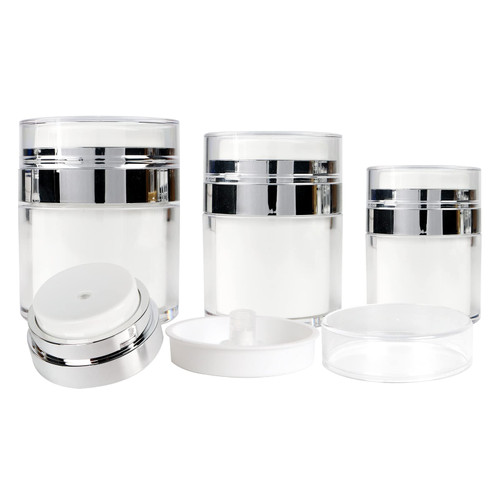 GUPSAP Airless Pump Jar, 3PCS Refillable Airless Pump Travel Bottles for Toiletries, Portable Moisturizer Container Dispenser for Cream and Lotion (0.5oz)